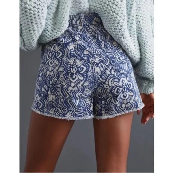 ANTHROPOLOGIE Pilcro The Striped Scrunchie Shorts Blue Motif M - Picture 3 of 7